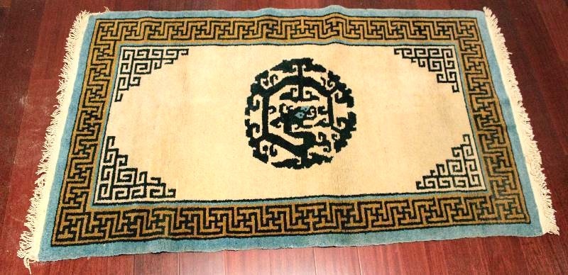 lot 1057 image: Oriental Rug - Teal, Gold, Navy and Cream