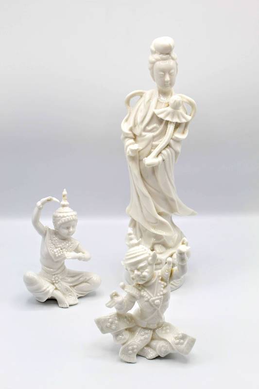 lot 1103 image: GuanYin and 2 Vintage Verithin White Porcelain Lenwile Ardalt JAPAN Figurines