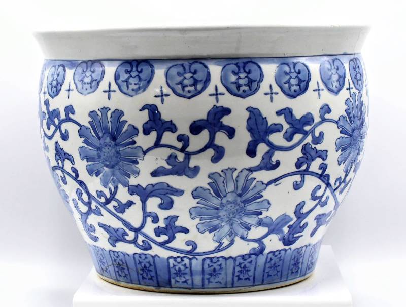 lot 1073 image: Oriental Floral Design Fishbowl Planter