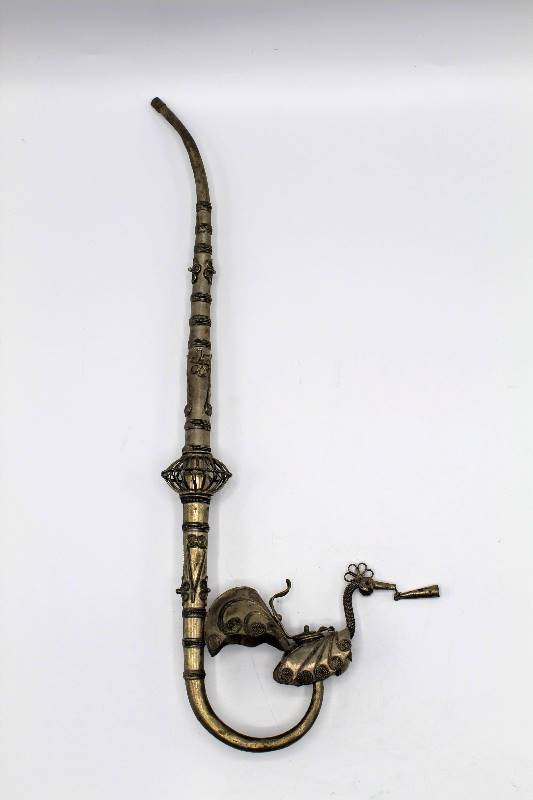 lot 1079 image: Chinese Silver Filigree Opium Pipe with Fong-hoang, The Immortal Bird Design