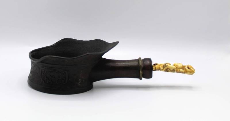 lot 1080 image: Antique Chinese Silk Iron Pot with Ivory Handle
