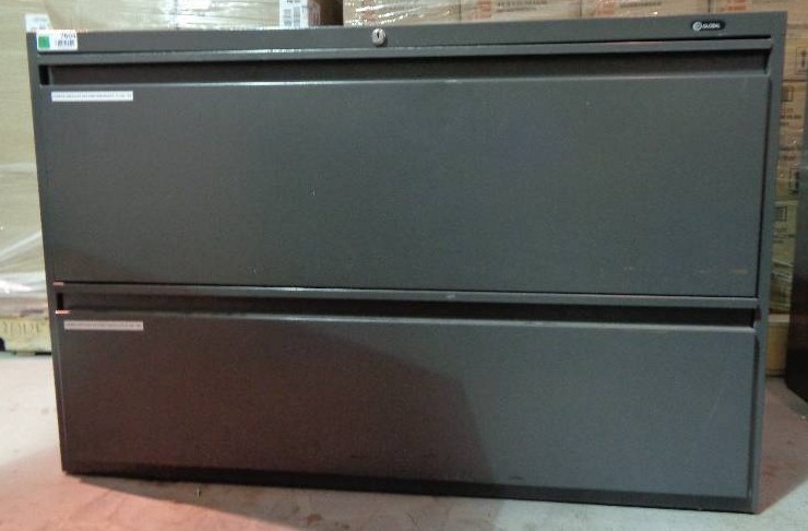 lot 7604 image: Global 2 Drawer Metal Lateral File Cabinet, Gray