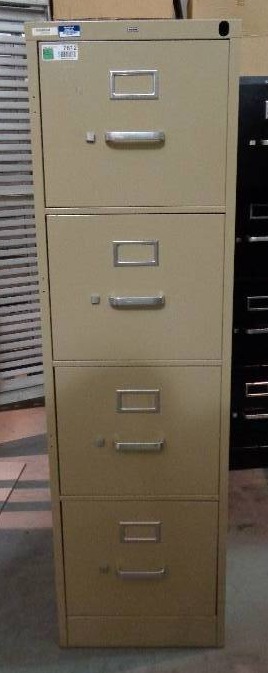 lot 7612 image: HON 4 Drawer Vertical Metal File Cabinet, Tan