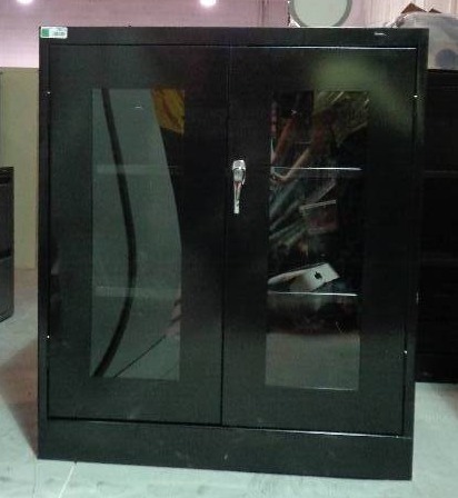 lot 7624 image: Tennsco C-Thru Counter Height Locking Cabinet, Black