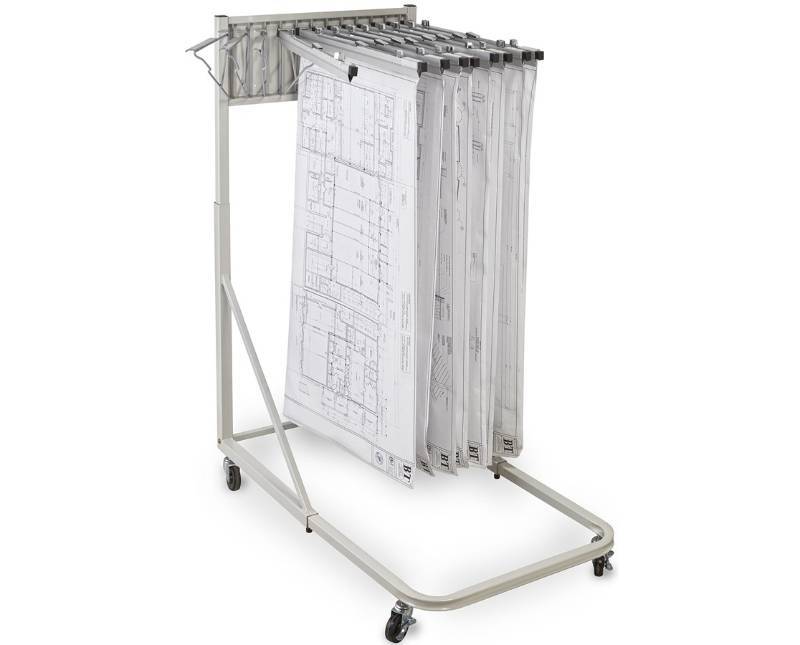 lot 7674 image: AdirOffice 613 Vertical File Rolling Stand With 12 Brackets, Grey