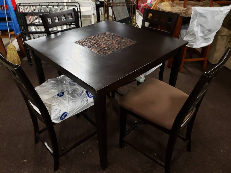 Beautiful Square Bar Height Dining Table With Tile Inlay And 4