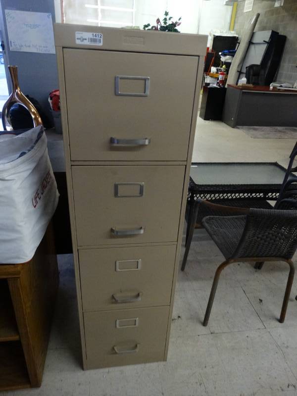 lot 1412 image: Four Drawer Metal Filing Cabinet