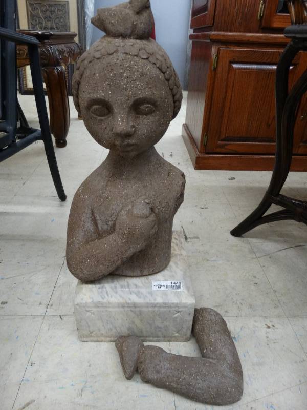 lot 1443 image: Concrete Woman Statue with marble base