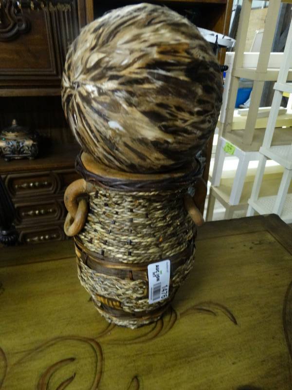 lot 1476 image: Double handle pottery style vase w basket weave wrap- 9