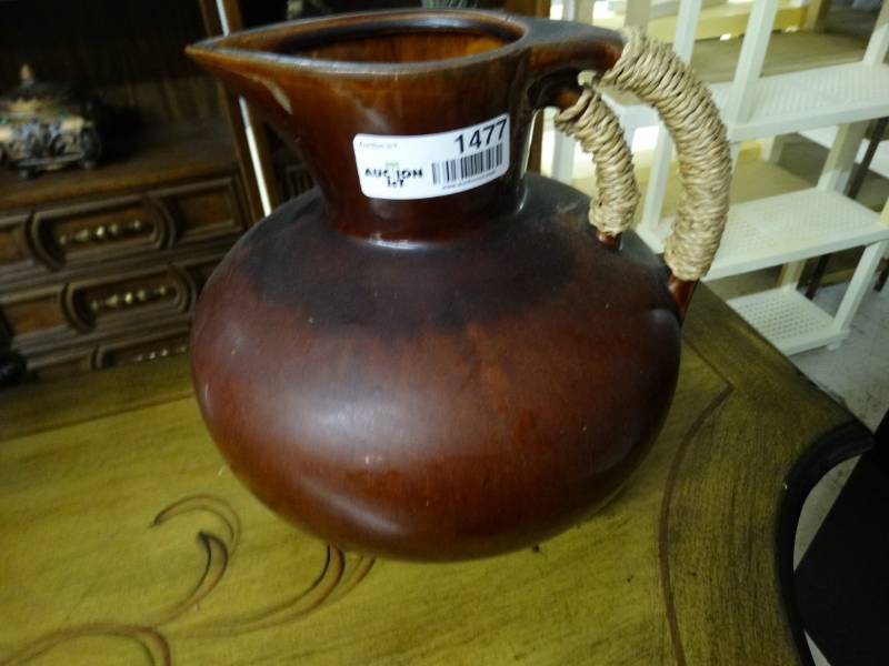 lot 1477 image: Double handle pot belly pottery style pitcher-10