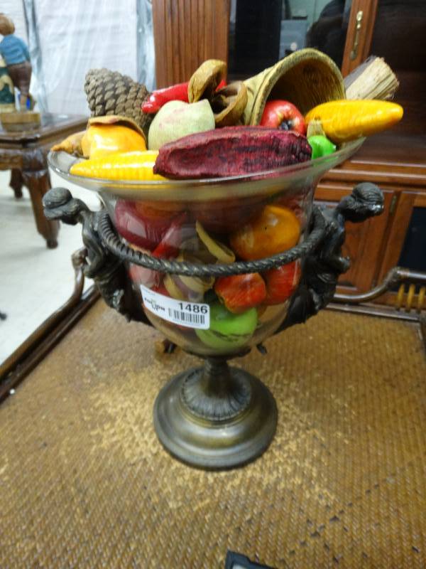 lot 1486 image: Bronze & glass decorative centerpiece- 13 tall