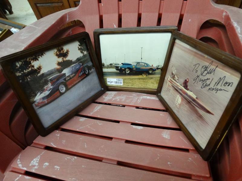 lot 1501 image: 3 framed hot rod boat photos- 2 have signatures