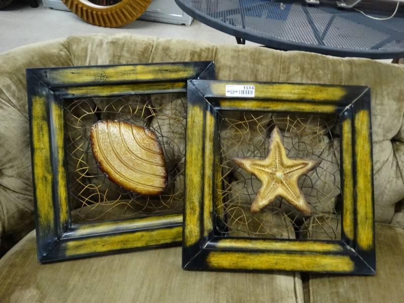 lot 1514 image: 2 metal sea shell wall art