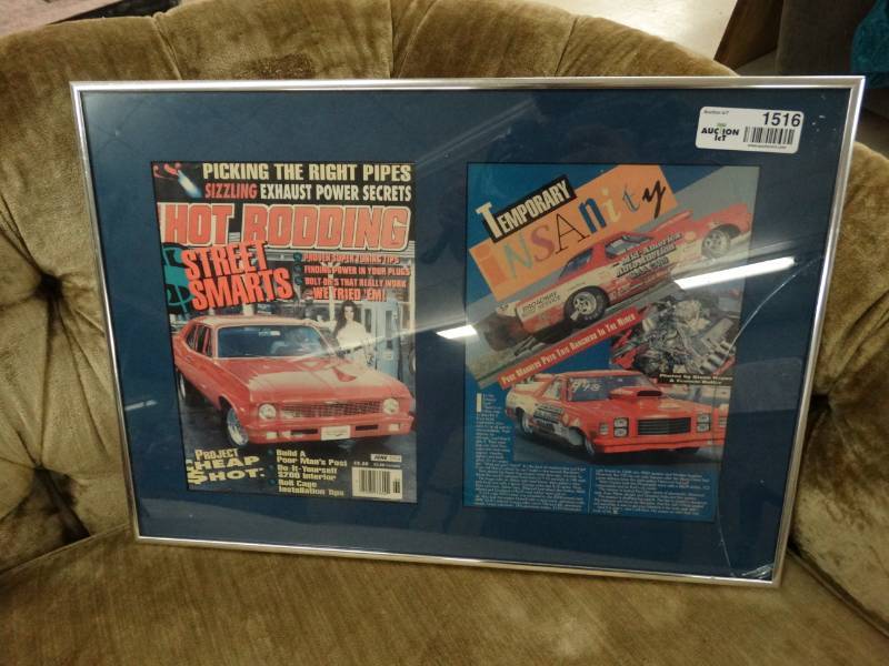 lot 1516 image: Framed hot rod magazine cover