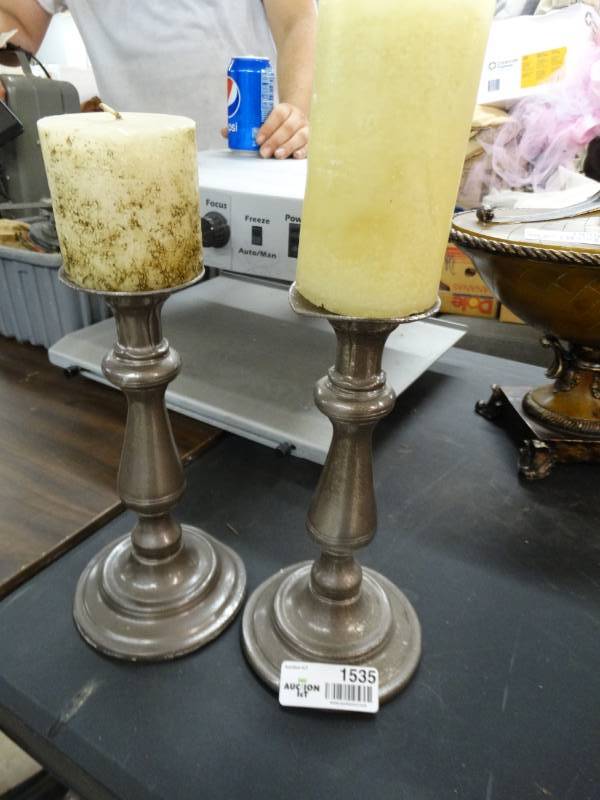 lot 1535 image: Pair of Eddie Bauer pewter candle holders