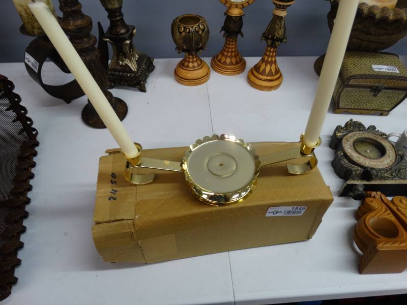 lot 1549 image: Brass double candle holder