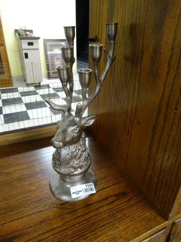 lot 1591 image: Heavy metal deer head candle holder