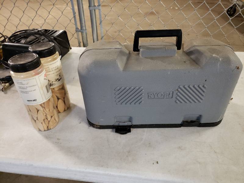 lot 1396 image: Ryobi Biscuit Jointer and 2 Tubes of Biscuits