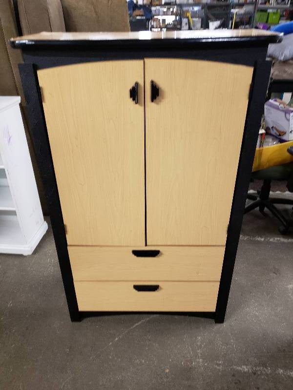 lot 1444 image: 2 Drawer Upright Dresser with 2 Doors Up Top For Storage