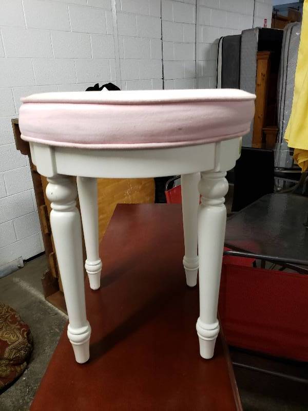 lot 1455 image: White Stool with Pink Cushion Seat