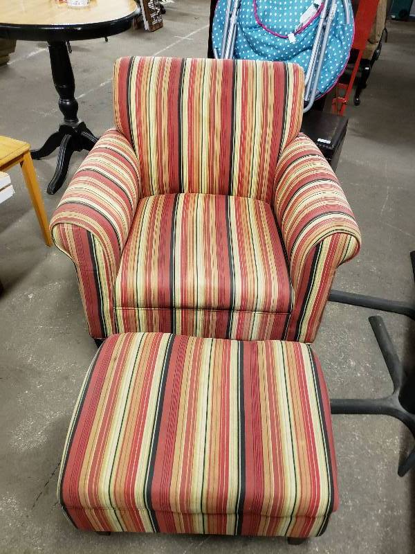 lot 1489 image: Striped Chair and Ottoman