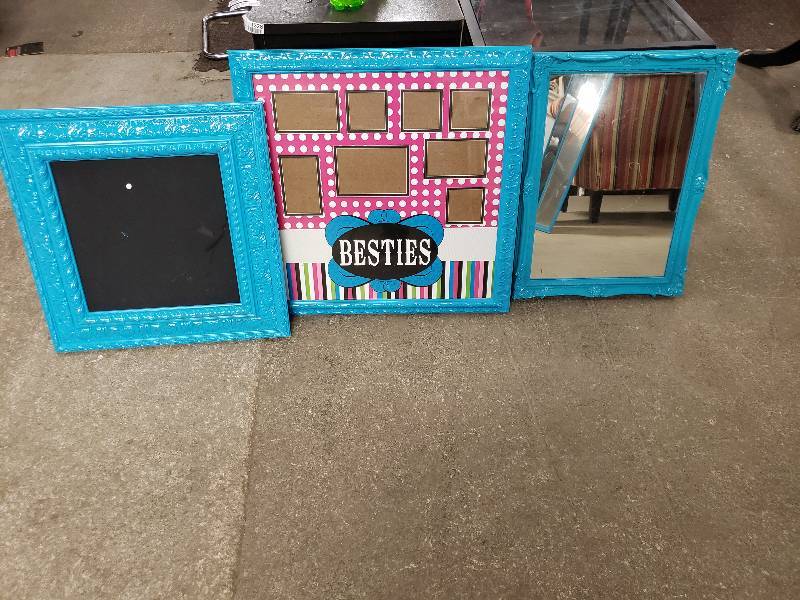 lot 1511 image: Turquoise Blue Wall Decor Mirrors, Picture Frame, Tack Board