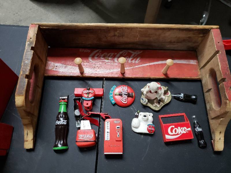 lot 9369 image: Coca Cola Wood Hat Rack and Magnets