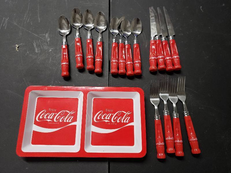 lot 9372 image: Coca Cola Tray and Silverware Set