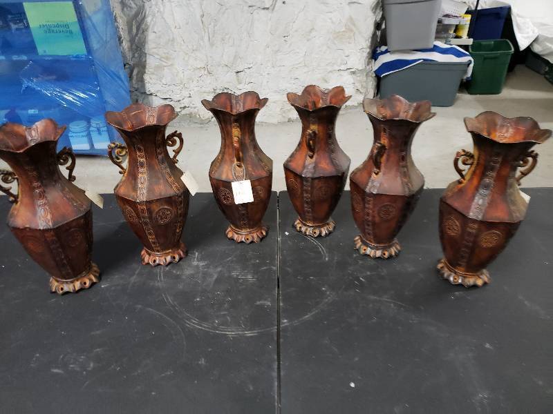lot 9388 image: Lot of 6 Metal Vases