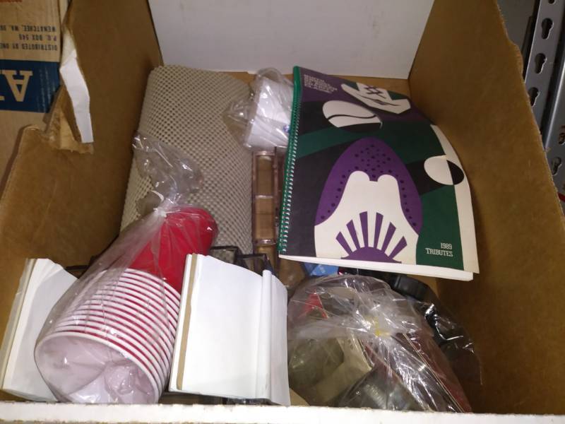 lot 7159 image: Lot with plastic cups, office desk holders, carpet guard coaster cups and more.