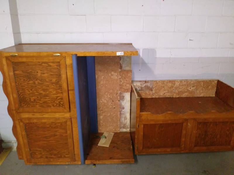 lot 7232 image: Large wood cabinet with counter top.