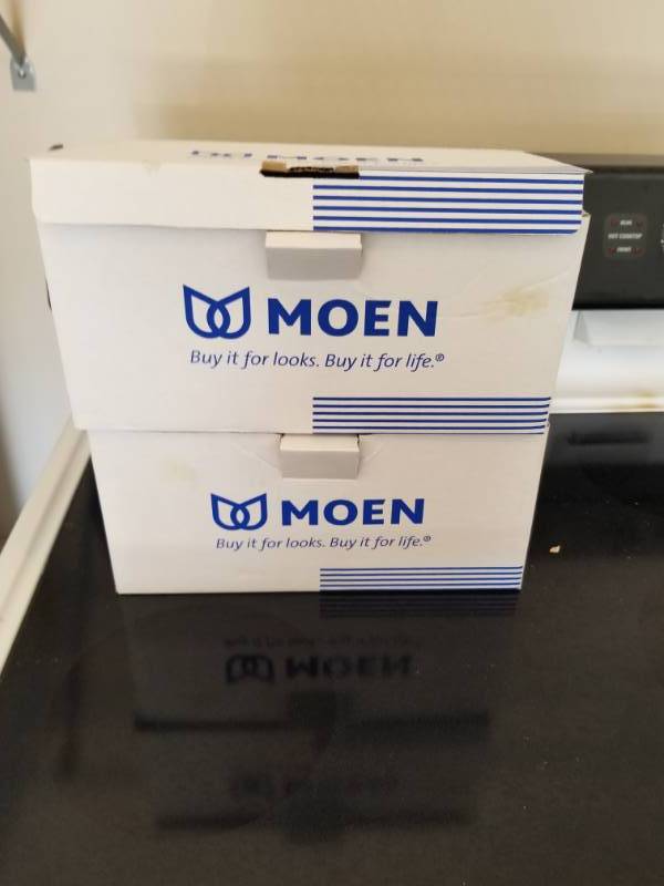 lot 55 image: Pair of Moen Single Handle Lavatory Faucets