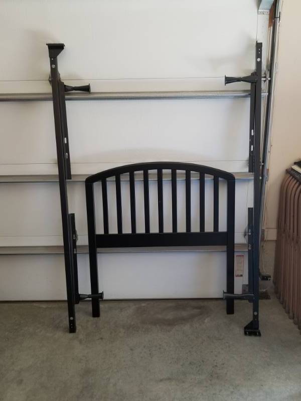 lot 60 image: Black Twin Headboard wBed Frame