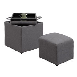 lot 7708 image: Convenience Concepts Designs4Comfort Soft Gray Park Avenue Single Ottoman with Stool