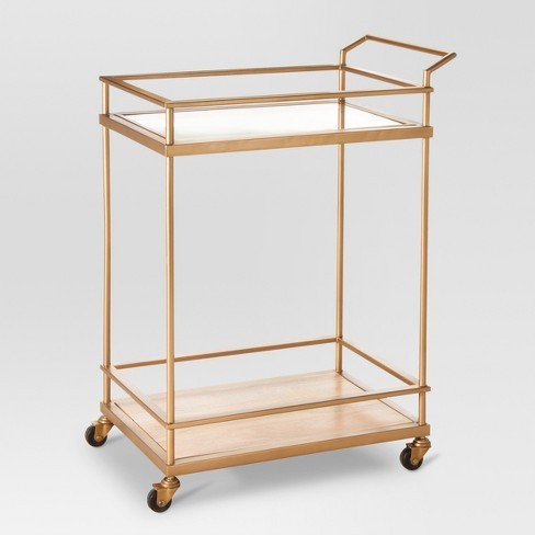 lot 7721 image: Wood & Glass Gold Finish Bar Cart - Threshold