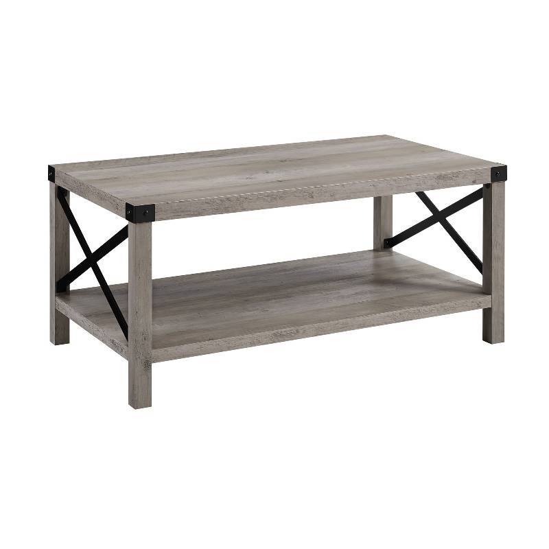 lot 7735 image: Walker Edison Rustic Wood Coffee Table - Grey WashBlack in Laminate, Metal Accents AF40MXCTGW