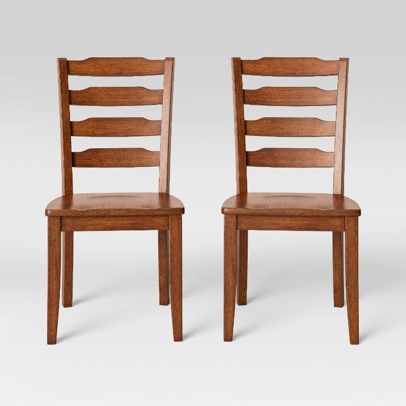 lot 7737 image: 2pk Colebrook Ladder Back Dining Chair Brown - Threshold