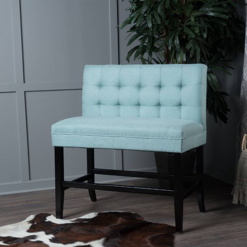 lot 7734 image: Noble House Nolan Light Blue Fabric Bar Stool Bench