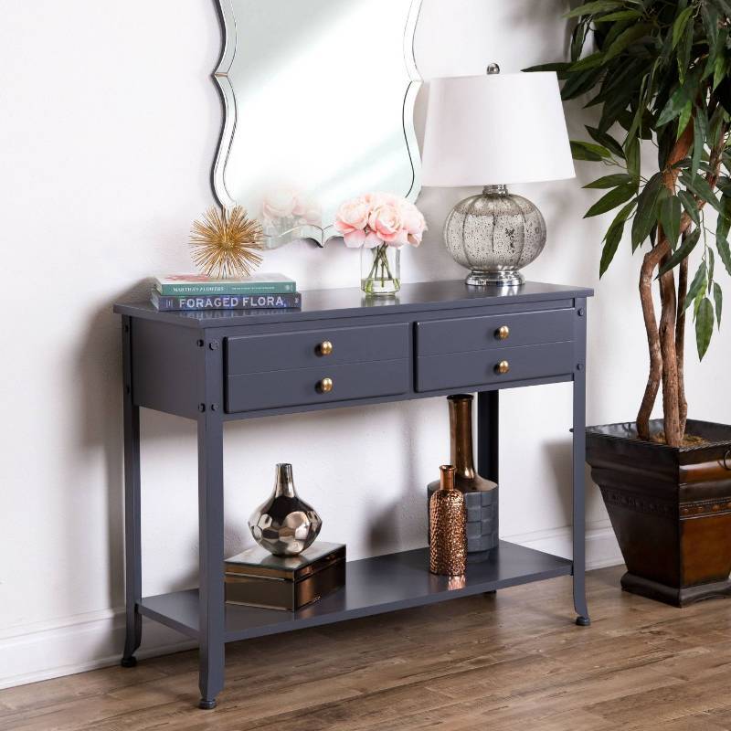 lot 7757 image: Hewitt Antiqued 4 Drawer Console Sofa Table - Abbyson Living