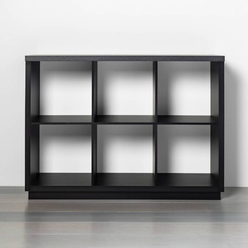 lot 7758 image: 6 Cube Storage Organizer with Faux Stone Surface Top Black - Threshold