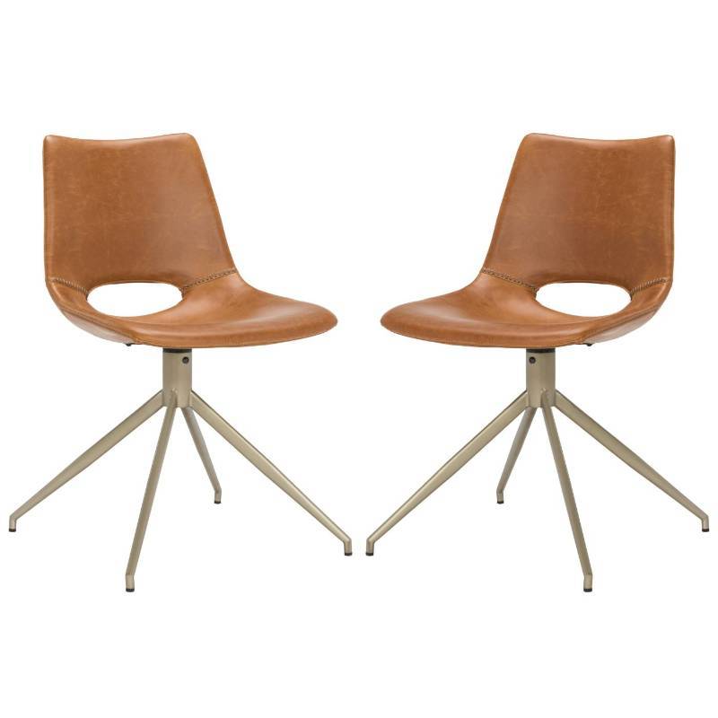 lot 7788 image: Set of 2 Danube Midcentury Modern Leather Swivel Dining Chair - Safavieh