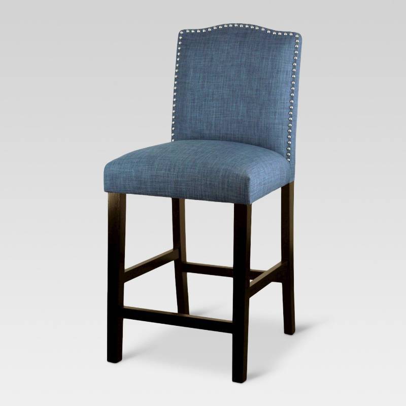 lot 7794 image: 24 Camelot Nailhead Trim Counter Stool Hardwood, Indigo - Threshold