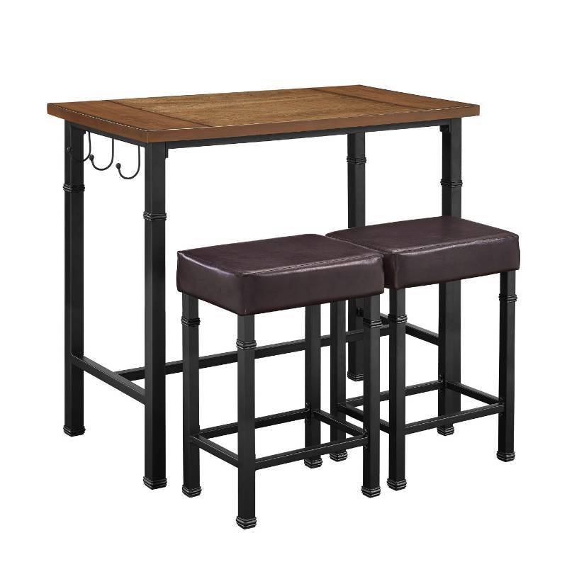 lot 7825 image: 3 Piece Austin Pub Set MetalBlack - Linon Home Decor