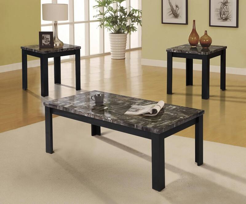 lot 7826 image: Acme Furniture Carly 3 Piece CoffeeEnd Table Set in Faux Marble Top