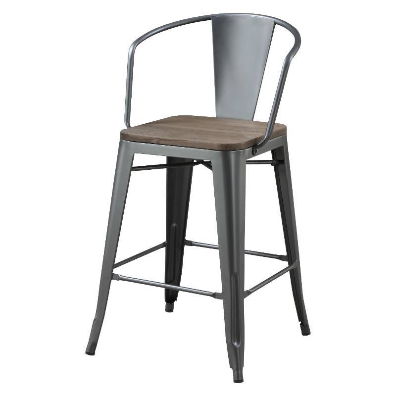 lot 7837 image: Industrial Counter Height Chair, Natural Elm and Gray - Furniture of America (Set of 2)