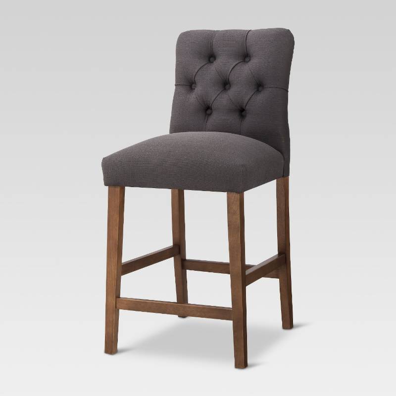 lot 7853 image: Brookline Tufted 24 Counter Stool - Chestnut Wood Finish - Threshold