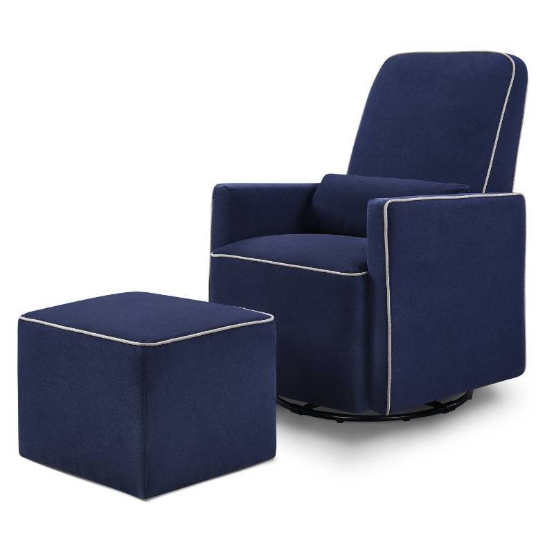 lot 7848 image: DaVinci Olive Glider and Ottoman, NavyGray Piping