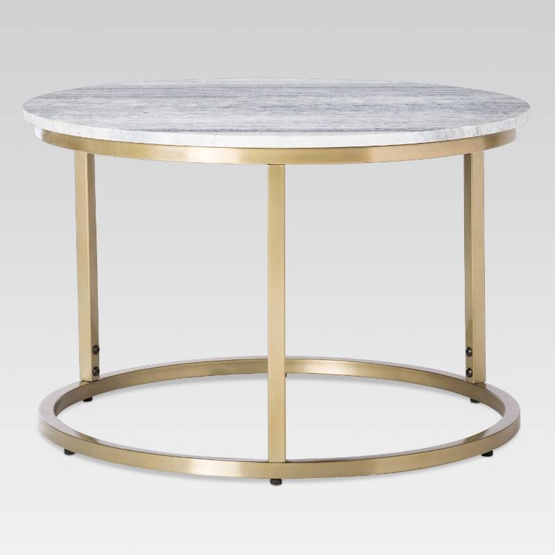 lot 7850 image: Large Marble Top Coffee Table - Light Gold - Threshold