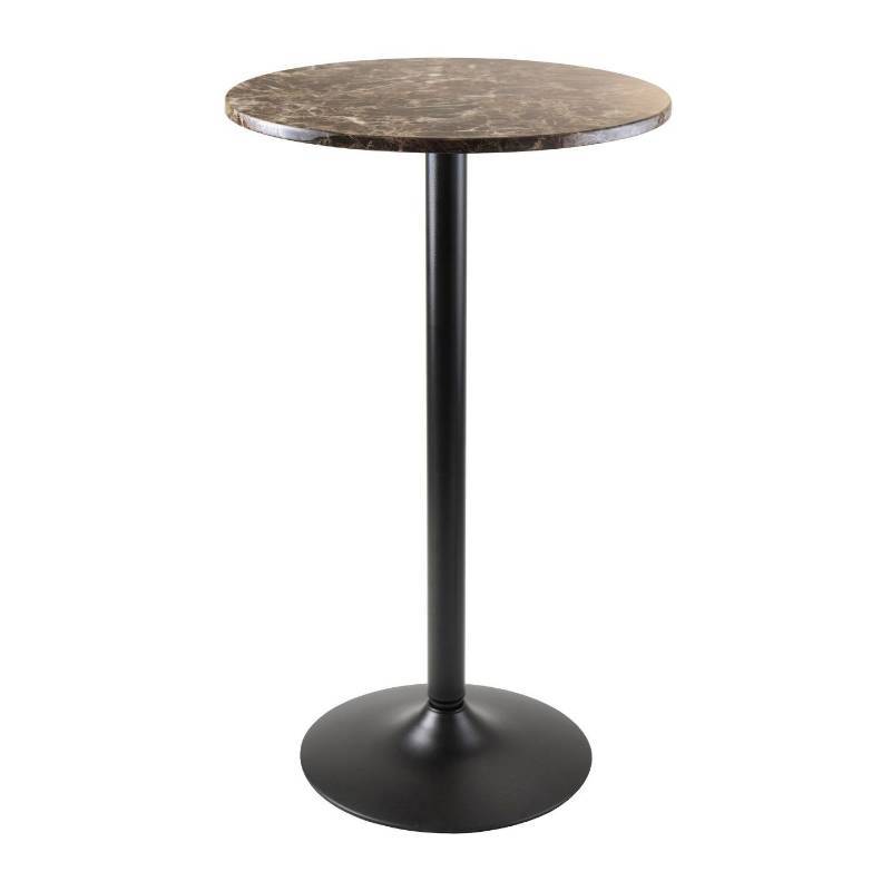 lot 7857 image: Cora Round Bar High Table Faux Marble Top MetalBlack - Winsome