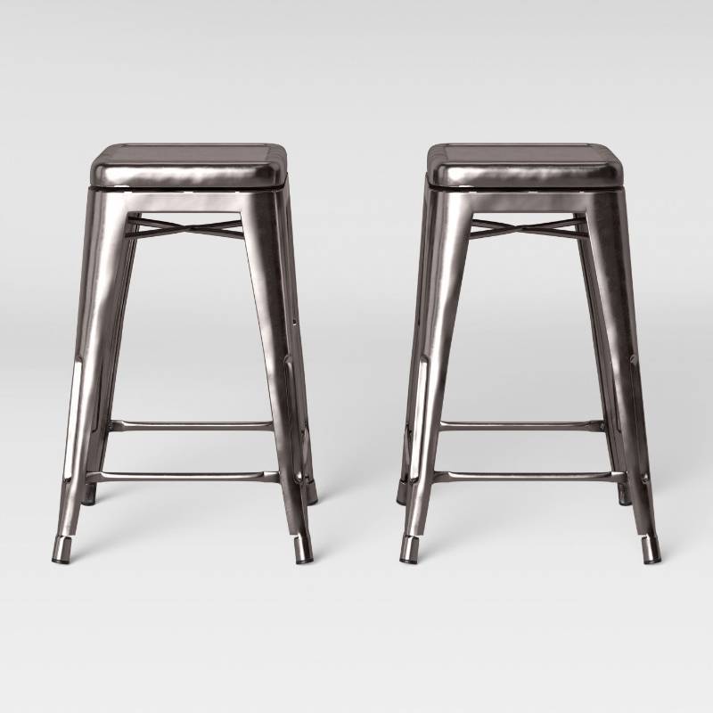 lot 7860 image: Set of 2 Carlisle Backless Swivel Counter Stool, Steel - Threshold